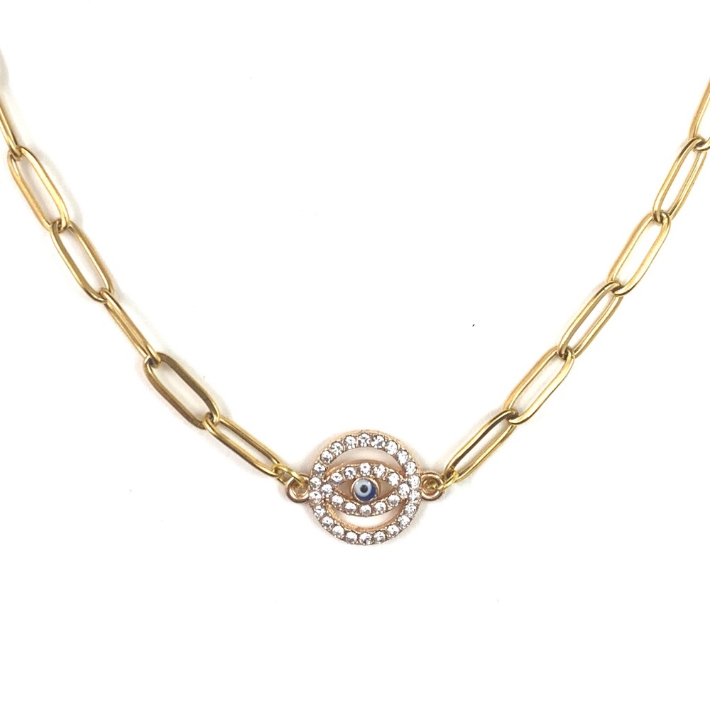 Lucky Eye Charm Paperclip Chain Necklace - NWT